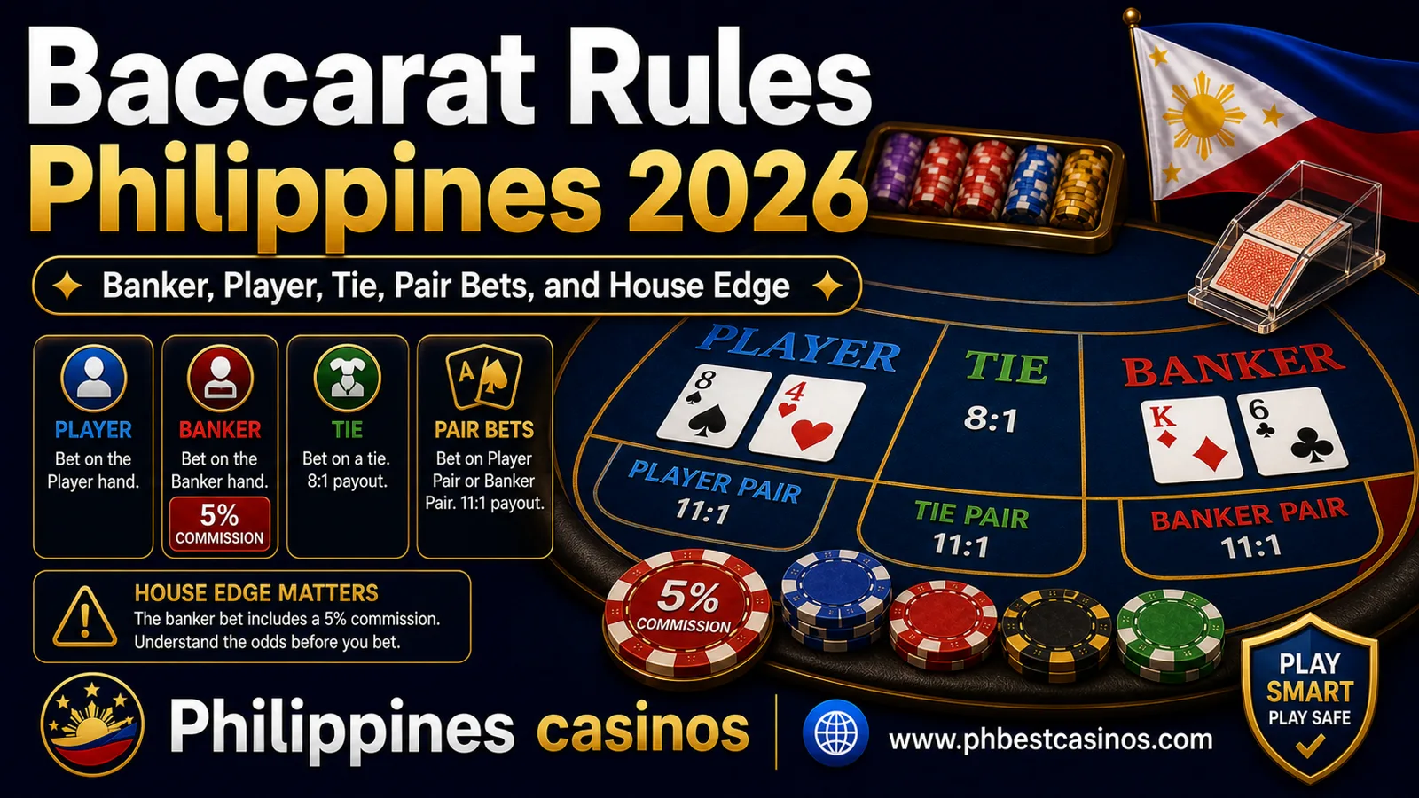 Baccarat Rules Philippines 2026: Banker, Player, Tie, Pair Bets and House Edge