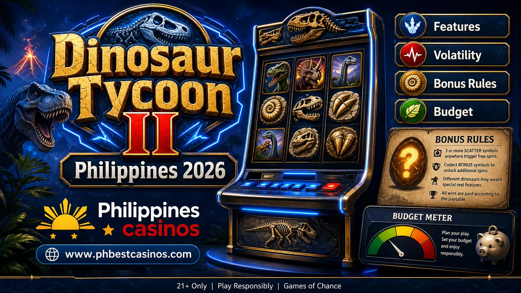 Dinosaur Tycoon II Philippines 2026: Features, Volatility, Bonus Rules and Budget