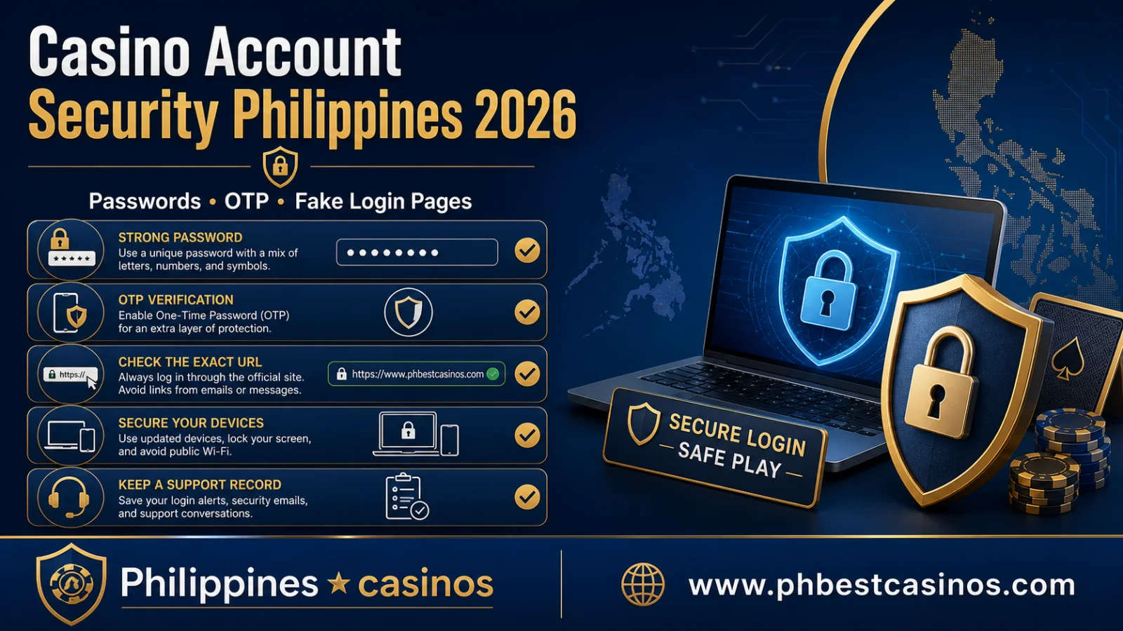 Casino Account Security Philippines 2026: Passwords, OTP, Fake Login Pages and Device Safety